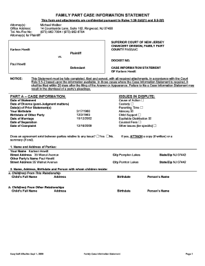Family Case Information Statement