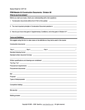 Construction Documents Study Sheet