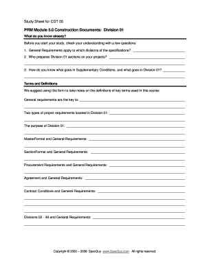 CDT Study Sheet for Construction Documents Division 01