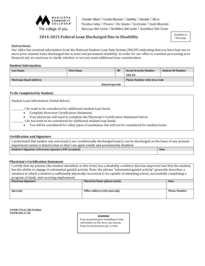 Federal Loan Discharge Due to Disability Form