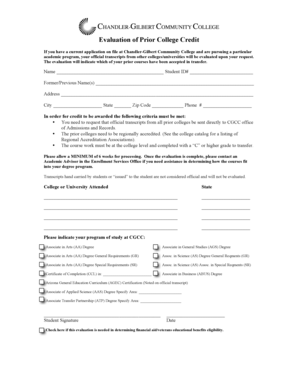 Evaluation of Prior College Credit