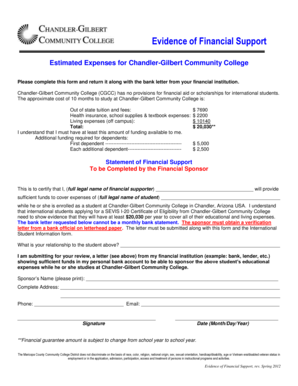 Evidence of Financial Support Form