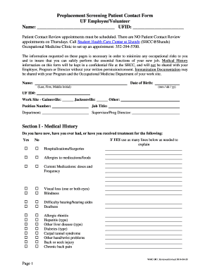 Preplacement Screening Patient Contact Form