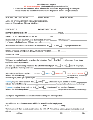 Prevailing Wage Request Form