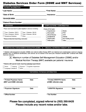 Diabetes Services Order Form