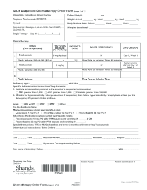 Adult Outpatient Chemotherapy Order Form