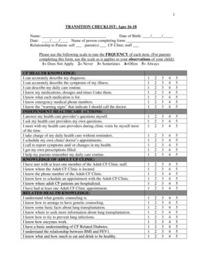 Cystic Fibrosis Transition Checklist
