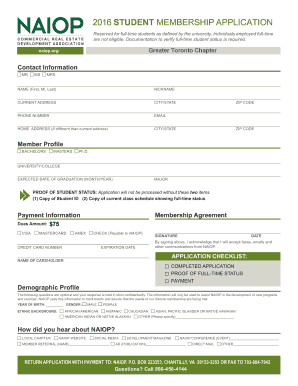2016 Student Membership Application
