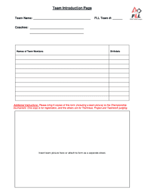 FLL Team Introduction Form