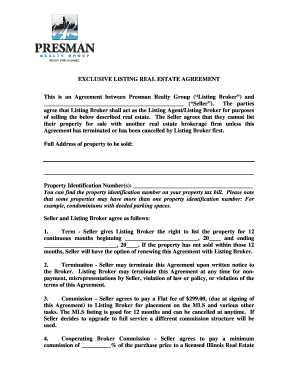 Exclusive Listing Real Estate Agreement