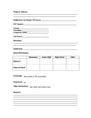 Vacant Land Listing Information Form