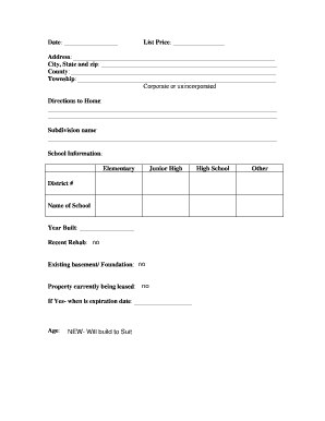 Single Family Property Listing Form