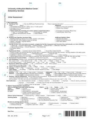 University of Maryland Medical Center Initial Assessment Form