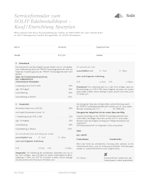 Serviceformular zum SOLIT Edelmetalldepot