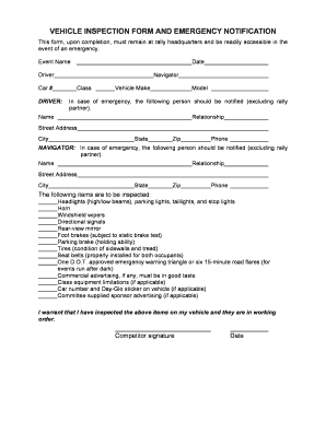Vehicle Inspection Form and Emergency Notification