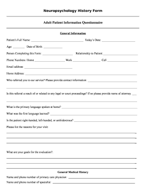Adult Neuropsychology History Form