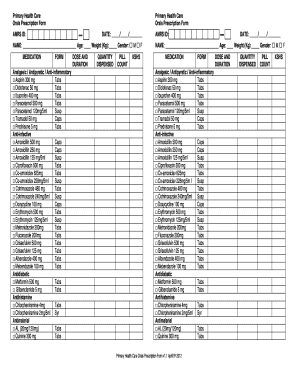 Primary Health Care Orals Prescription Form