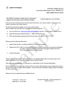 Agilent 89600-Series Software Update Service Activation Form