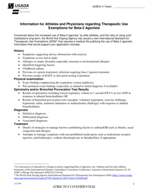 Therapeutic Use Exemption Form for Beta-2 Agonists