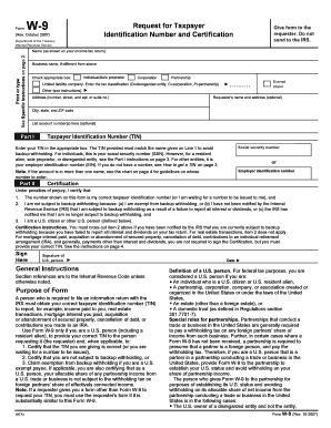 Form W-9 Request for Taxpayer Identification Number and Certification