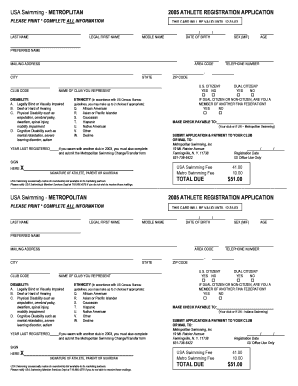 USA Swimming Athlete Registration Application