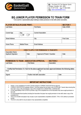 Junior Player Permission to Train Form