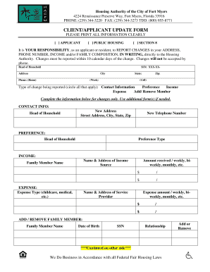 Housing Authority Client Update Form