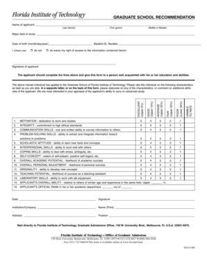 Graduate School Recommendation Form