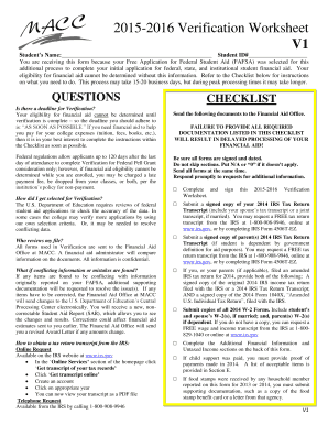2015-2016 Verification Worksheet