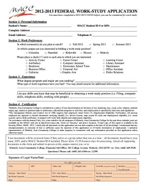2012-2013 Federal Work-Study Application