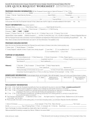 Genworth Life Insurance Application Worksheet