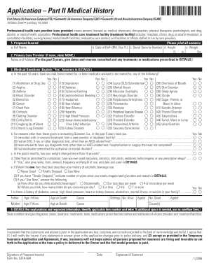 Life Insurance Medical History Application