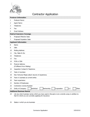 Contractor Insurance Application Form