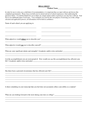 College Application Brag Sheet