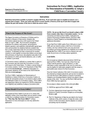Form I-800A Application for Determination of Suitability to Adopt a Child from a Convention Country