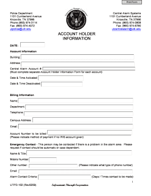 UT Police Central Alarm Account Information Form