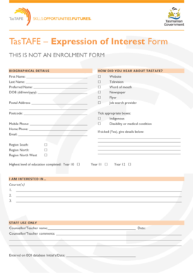TasTAFE Expression of Interest Form