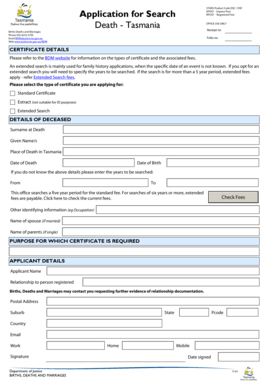 Tasmania Death Certificate Application