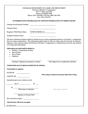 Colorado Workers' Compensation Authorization Form