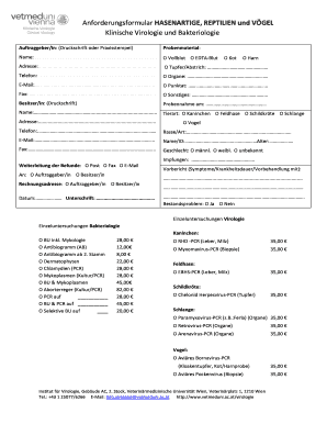 Anforderungsformular HASENARTIGE, REPTILIEN und VÖGEL
