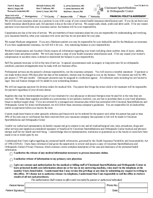 Cincinnati SportsMedicine Financial Policy Agreement