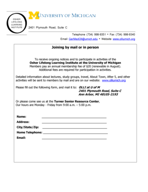 Osher Lifelong Learning Institute Membership Form