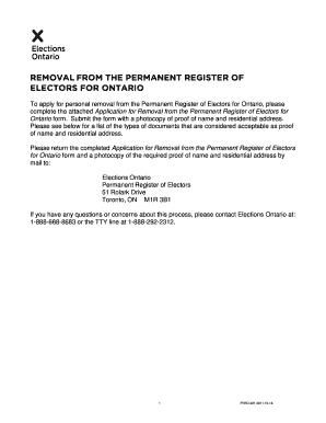 Ontario Permanent Register of Electors Removal Application