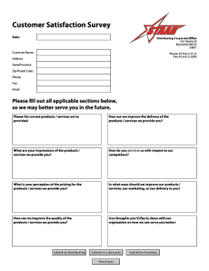 Printable questionnaire template - Date: Customer Name: Address: State/Province: br Zip/Postal Code: Please list current products / services we&amp