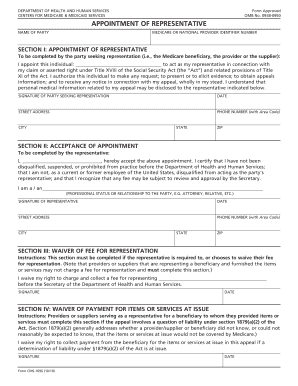 Appointment of Representative for Medicare Claims
