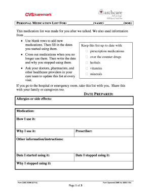 Personal Medication List Form