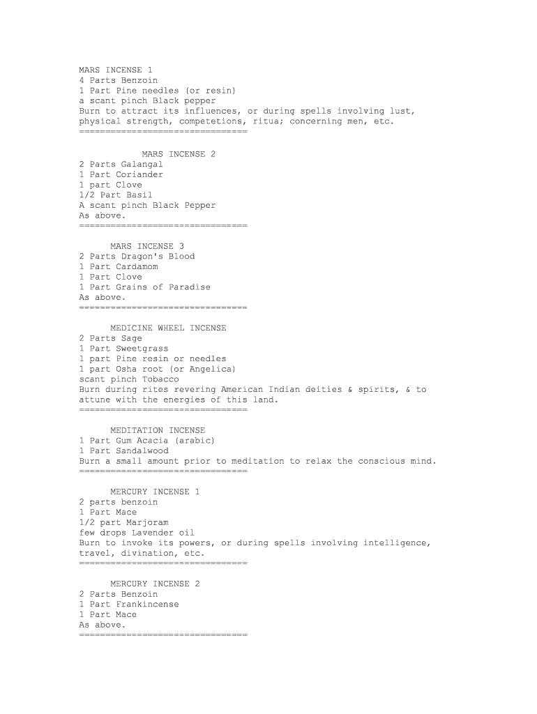 Fillable Online MARS INCENSE 1 Fax Email Print pdfFiller