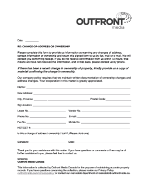 Change of Address or Ownership Form