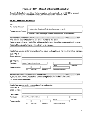 Form 45-106F1 - Report of Exempt Distribution