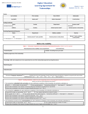 Erasmus+ Traineeship Learning Agreement